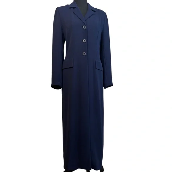 Vintage Navy Long Coat Topcoat Blazer Dress Minimalist Coat Tailored Size EU 38 - Picture 2 of 10